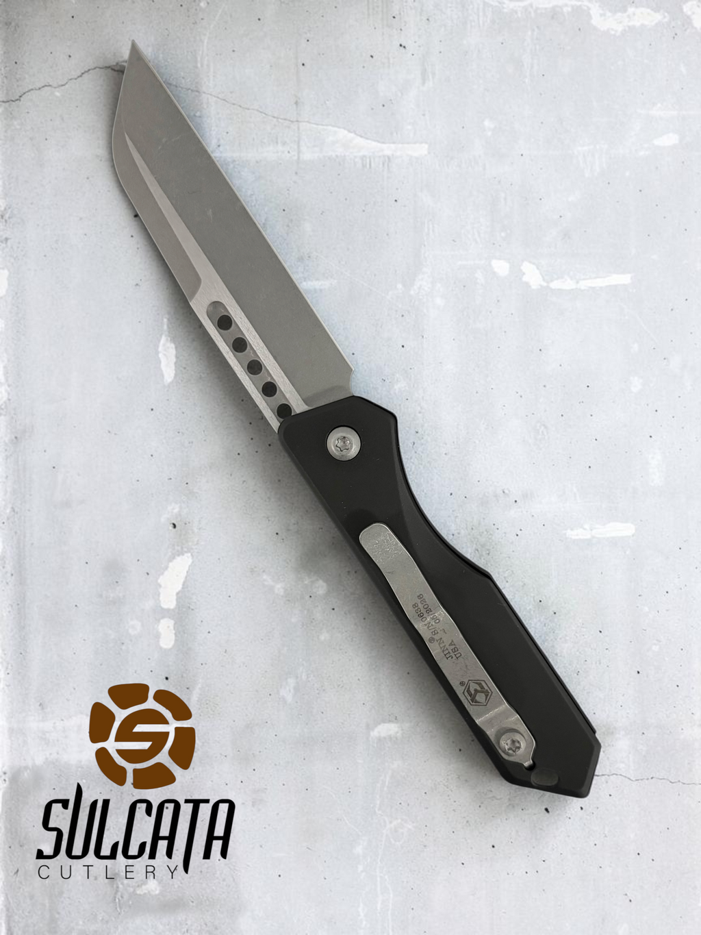 Heretic Knives Jinn Black Al Automatic knife (3" Stonewash)