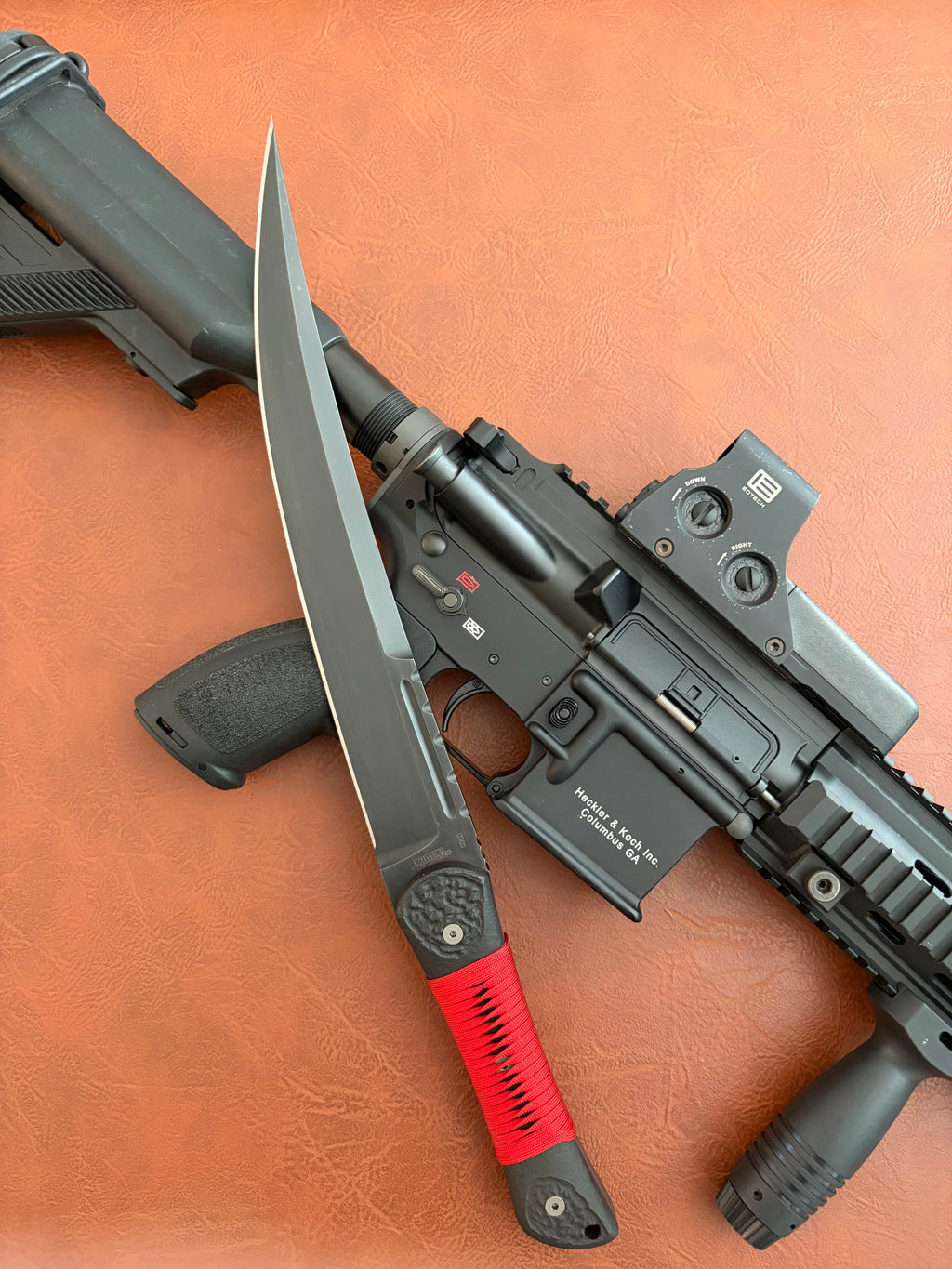 Miller Bros Blades Custom M-34 Black G-10 Red Wrap Short Sword (11.5" Black Oxide)