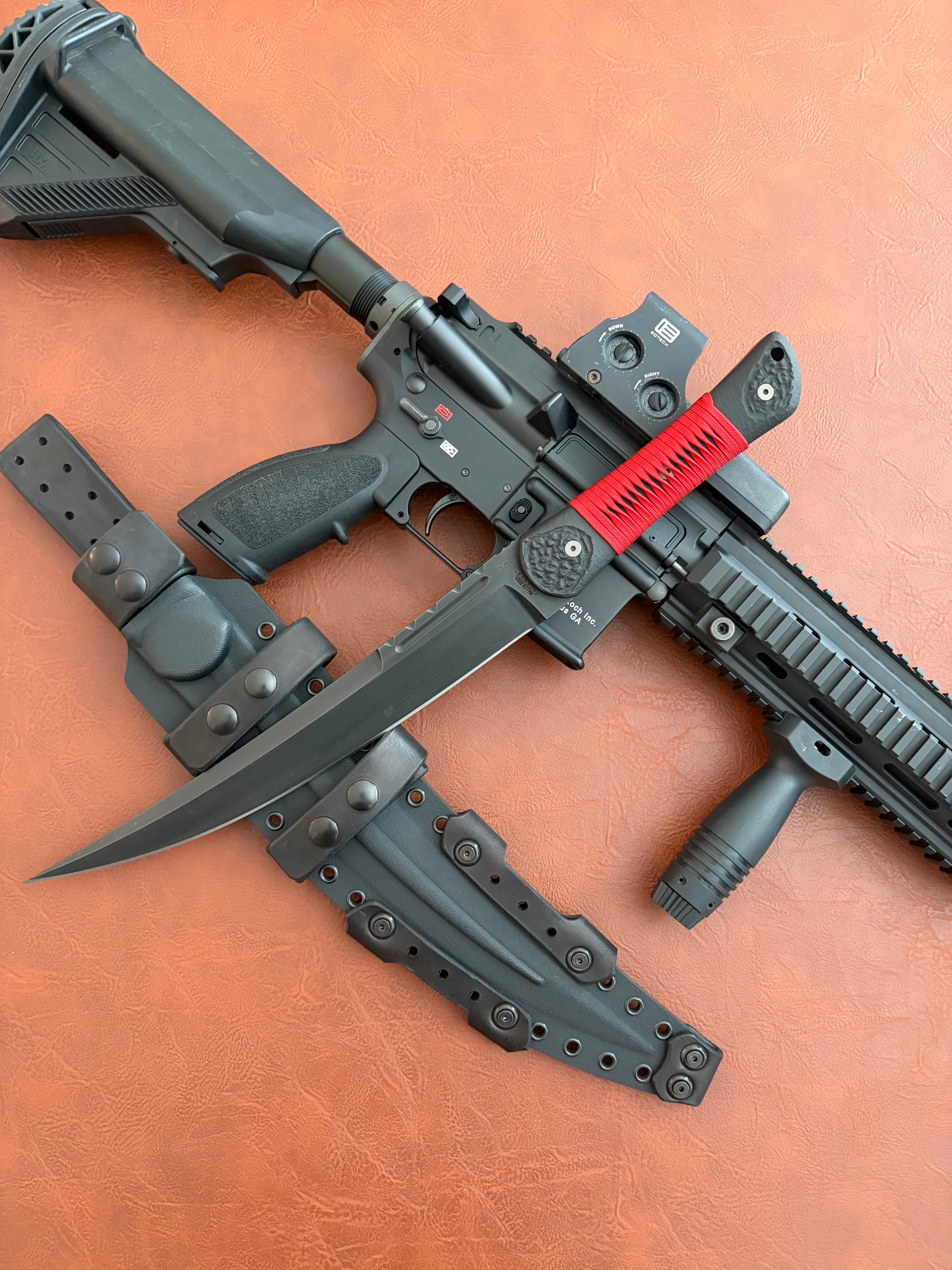 Miller Bros Blades Custom M-34 Black G-10 Red Wrap Short Sword (11.5" Black Oxide)