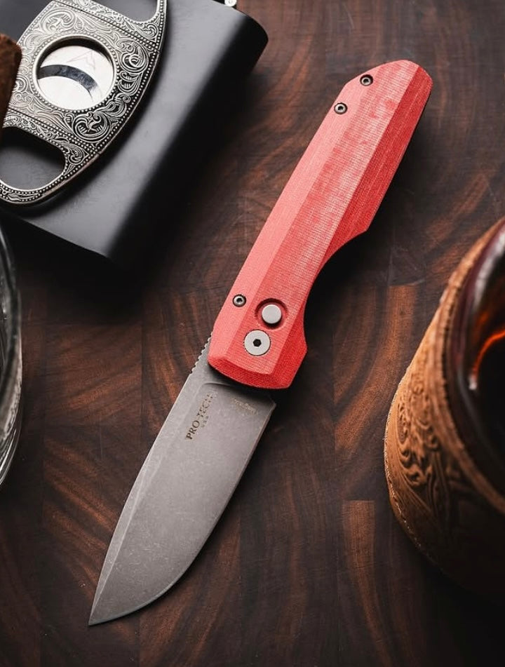 Pro-Tech Vero Synapse Auto Knife Red Linen Micarta (3.5" Acid Wash)