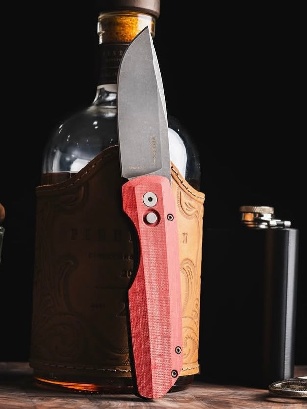 Pro-Tech Vero Synapse Auto Knife Red Linen Micarta (3.5" Acid Wash)