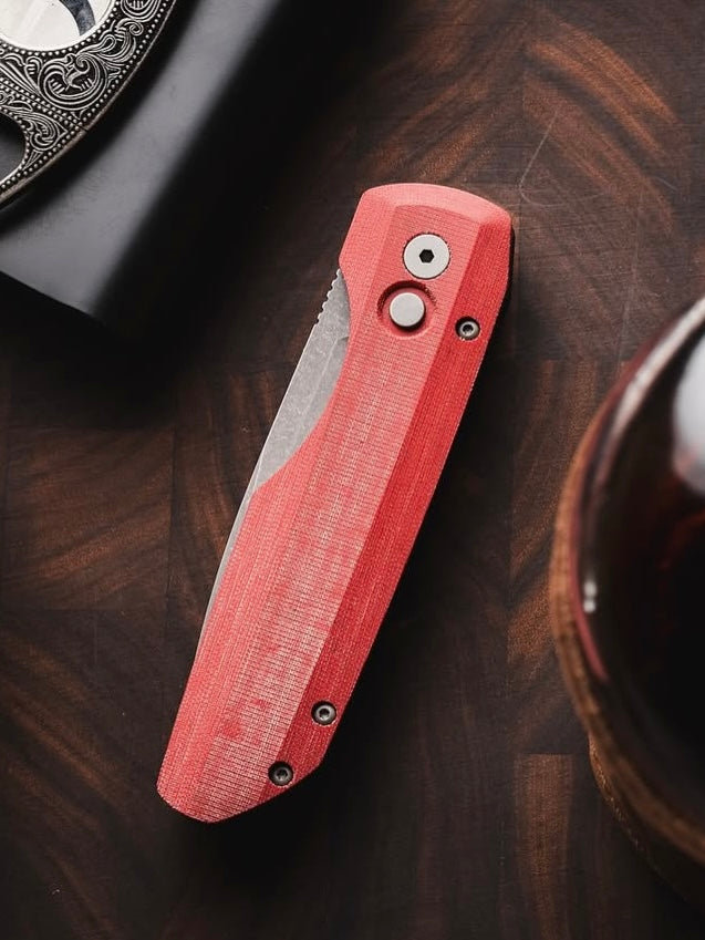 Pro-Tech Vero Synapse Auto Knife Red Linen Micarta (3.5" Acid Wash)