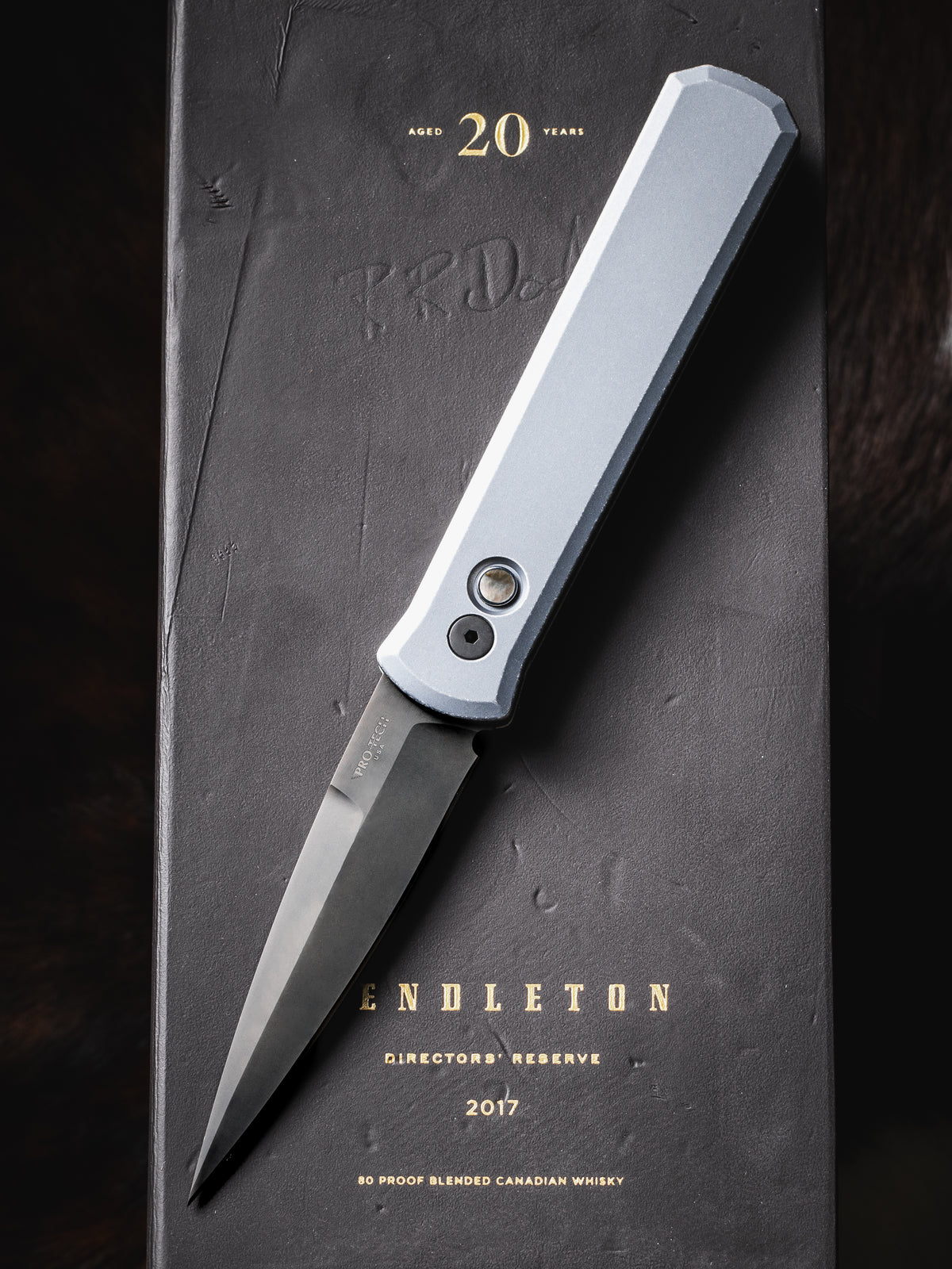 Pro-Tech Godfather Battleworn Grey Automatic Knife Blade Show Atlanta 2026 (4" DLC Black)