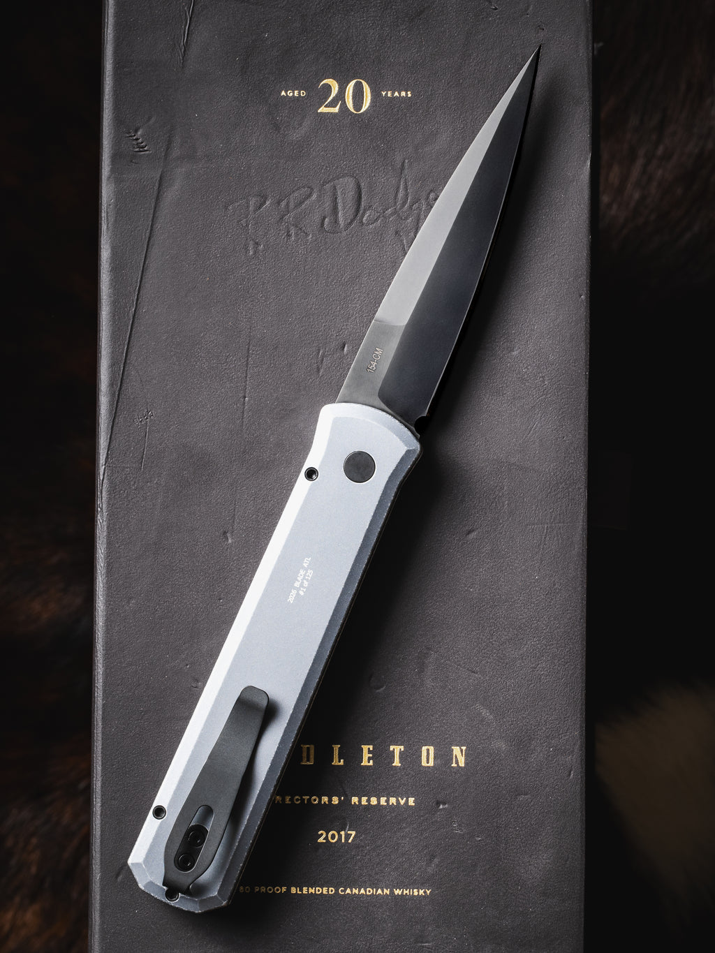 Pro-Tech Godfather Battleworn Grey Automatic Knife Blade Show Atlanta 2026 (4" DLC Black)