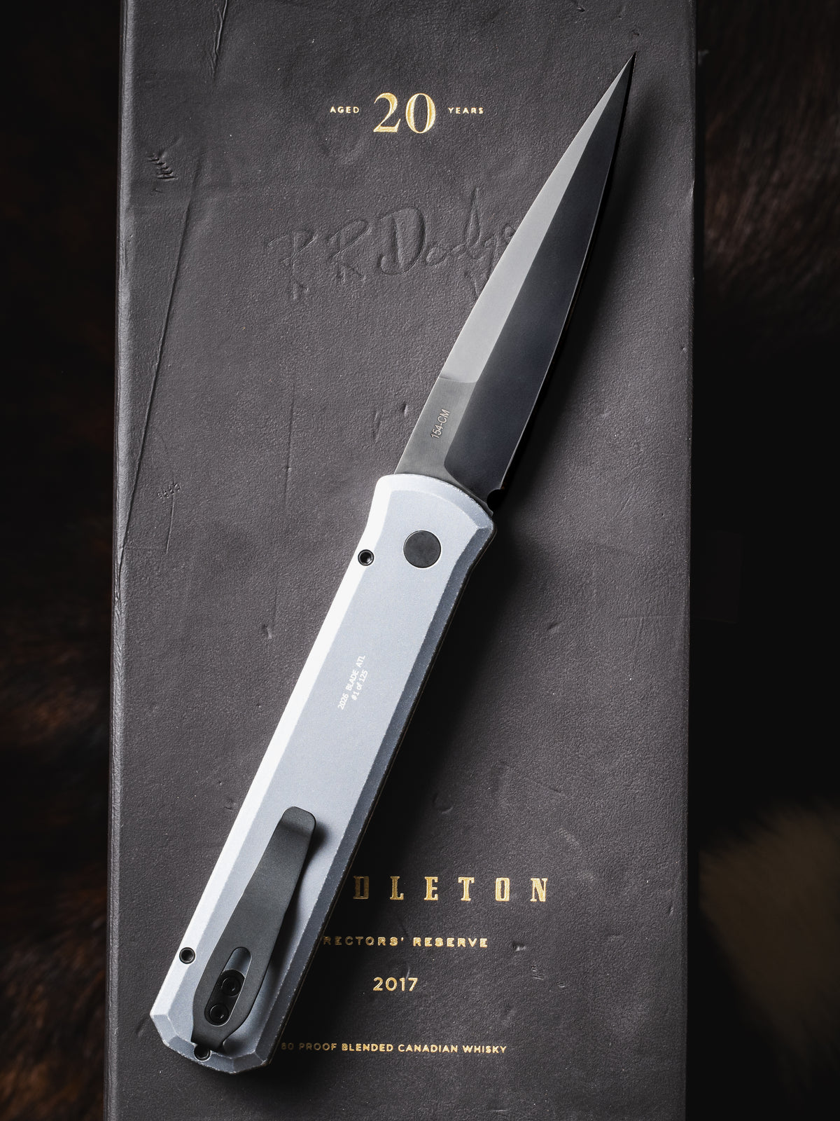 Pro-Tech Godfather Battleworn Grey Automatic Knife Blade Show Atlanta 2026 (4" DLC Black)