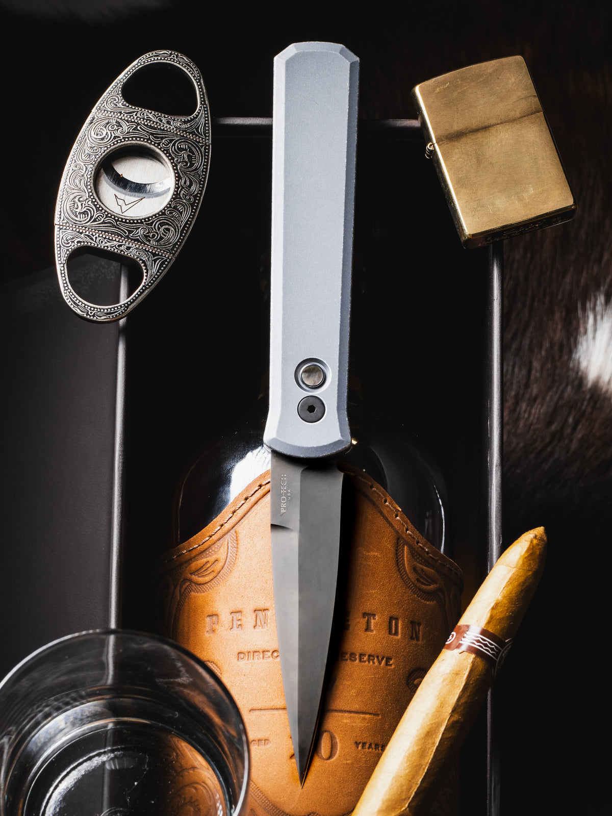 Pro-Tech Godfather Battleworn Grey Automatic Knife Blade Show Atlanta 2026 (4" DLC Black)