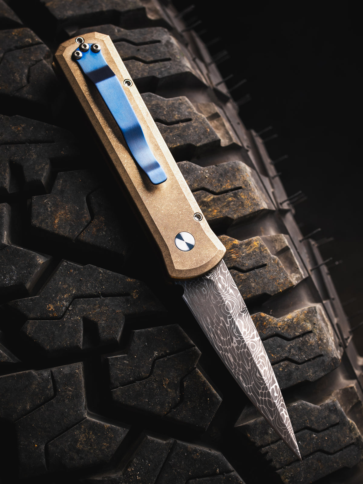 Pro-Tech Knives Godson Custom 007 Bronze Automatic Knife Blade Show Atlanta 2026 (3.15" Vegas Forge Vines and Roses Damascus)
