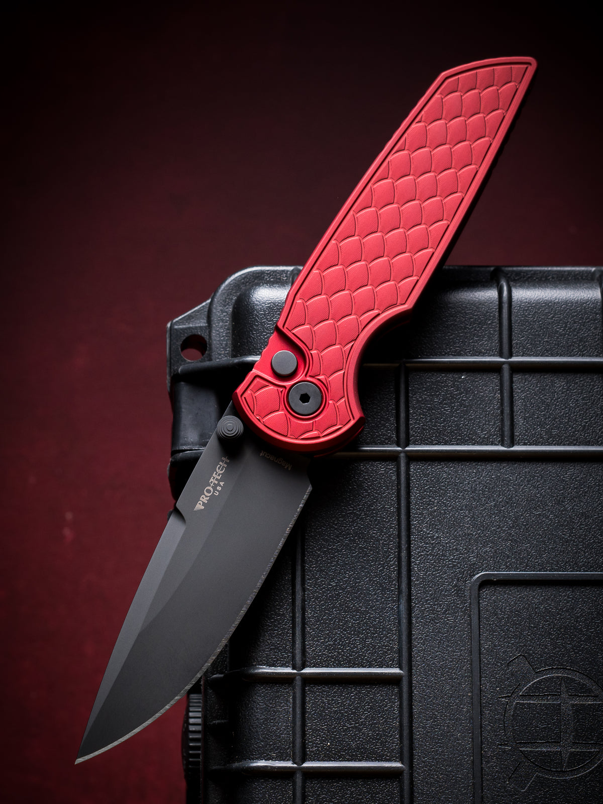 Pro-Tech TR-3 Integrity Manual Knife Red Reptile Textured (3.5" DLC Black)