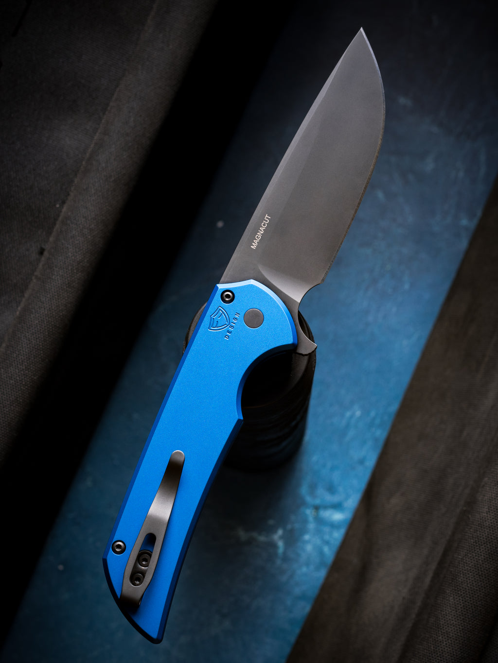 Pro-Tech Mordax Blue Manual Flipper (3.5" Black DLC)