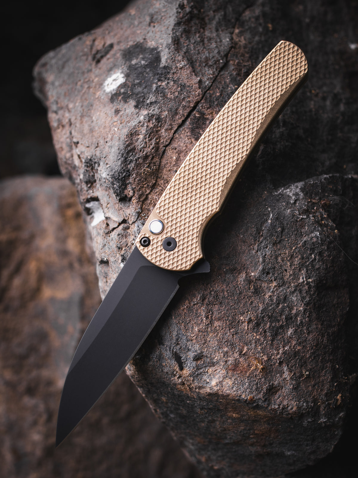 Pro-Tech Malibu Manual Flipper Knife Textured Albronze Blade Show Atlanta 2026 (3.25" Black DLC Wharncliffe)