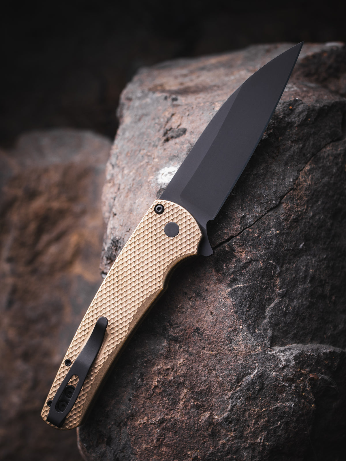 Pro-Tech Malibu Manual Flipper Knife Textured Albronze Blade Show Atlanta 2026 (3.25" Black DLC Wharncliffe)