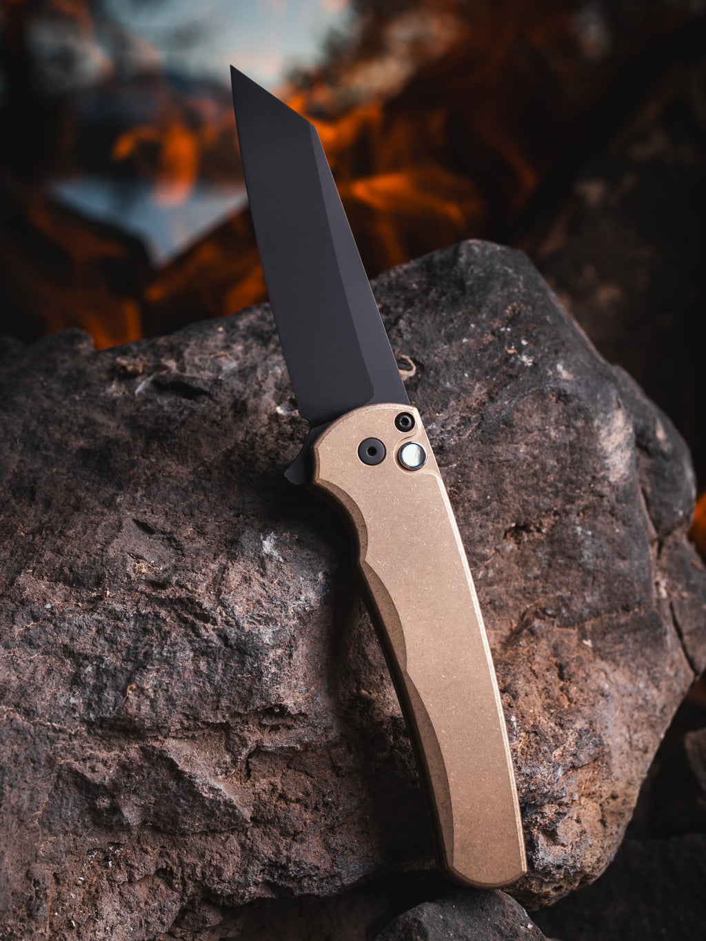 Pro-Tech Malibu Manual Flipper Knife Albronze Blade Show Atlanta 2026 (3.25" Black DLC Reverse Tanto)