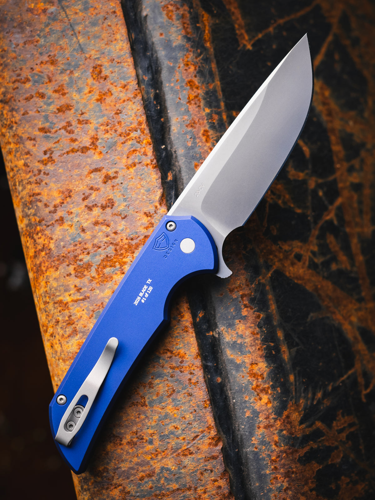 Pro-Tech Mordax Blue Manual Knife Blade Show Texas 2026 (3.5" Smoky Grey DLC)