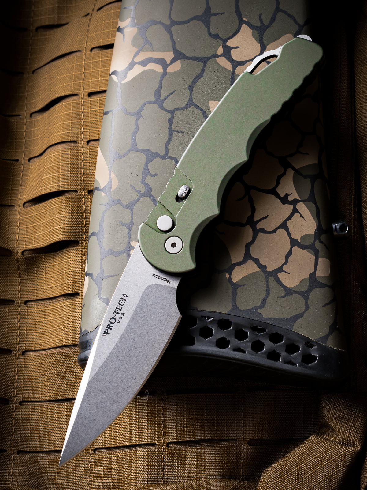 Pro-Tech Tactical Response 4 Solid Green Automatic Knife with Secondary Safety(4" Stonewash)