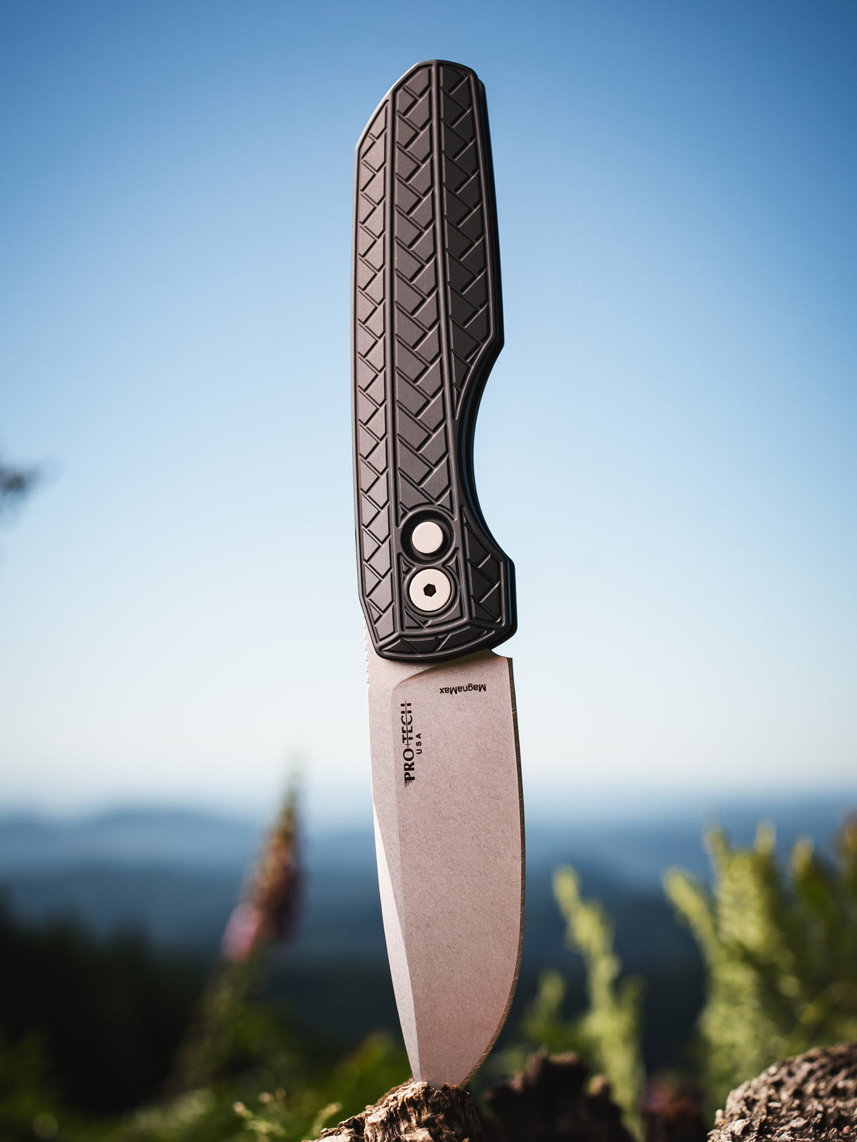 Pro-Tech Vero Synapse 2.0 Black Herringbone Textured Automatic Knife (3.5" Stonewash)