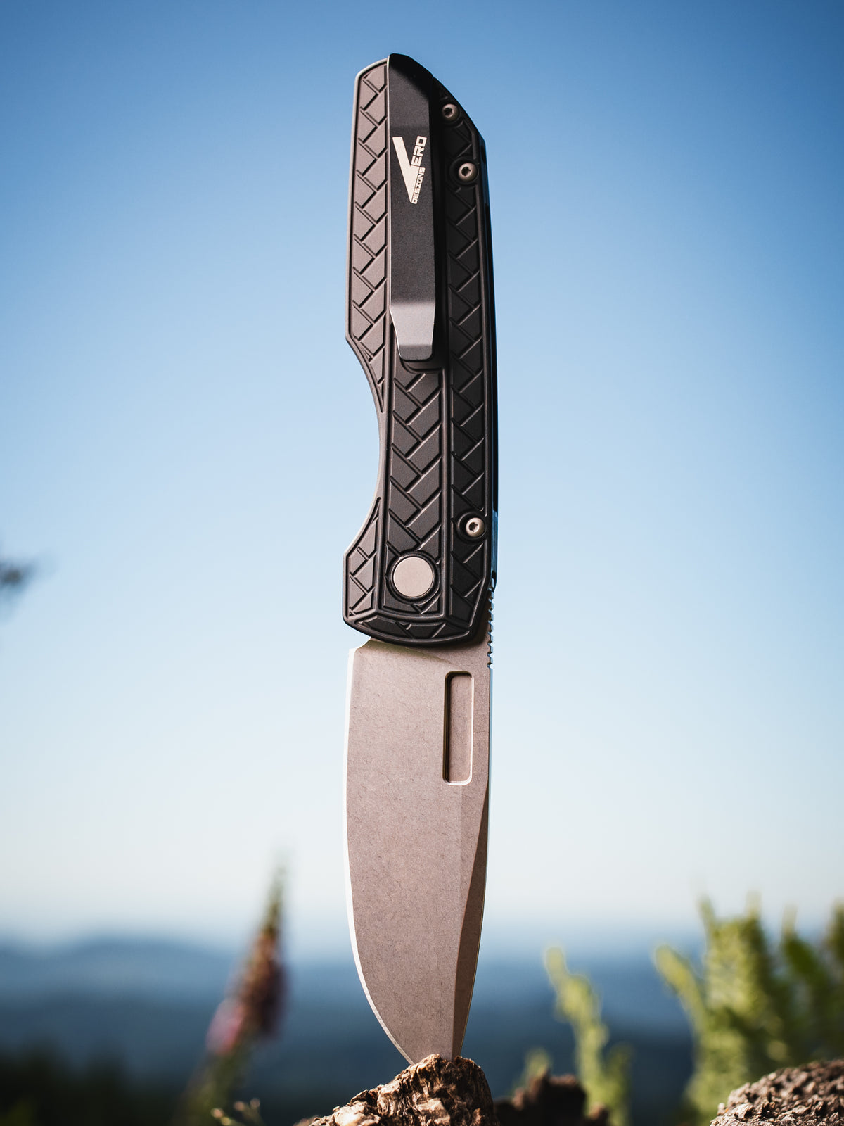 Pro-Tech Vero Synapse 2.0 Black Herringbone Textured Automatic Knife (3.5" Stonewash)