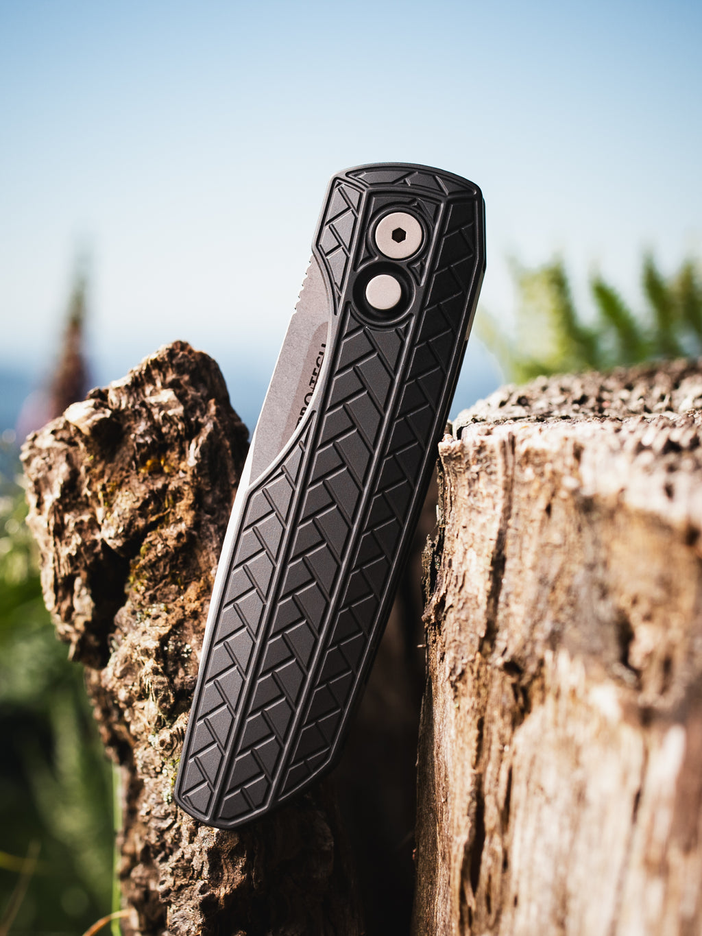 Pro-Tech Vero Synapse 2.0 Black Herringbone Textured Automatic Knife (3.5" Stonewash)