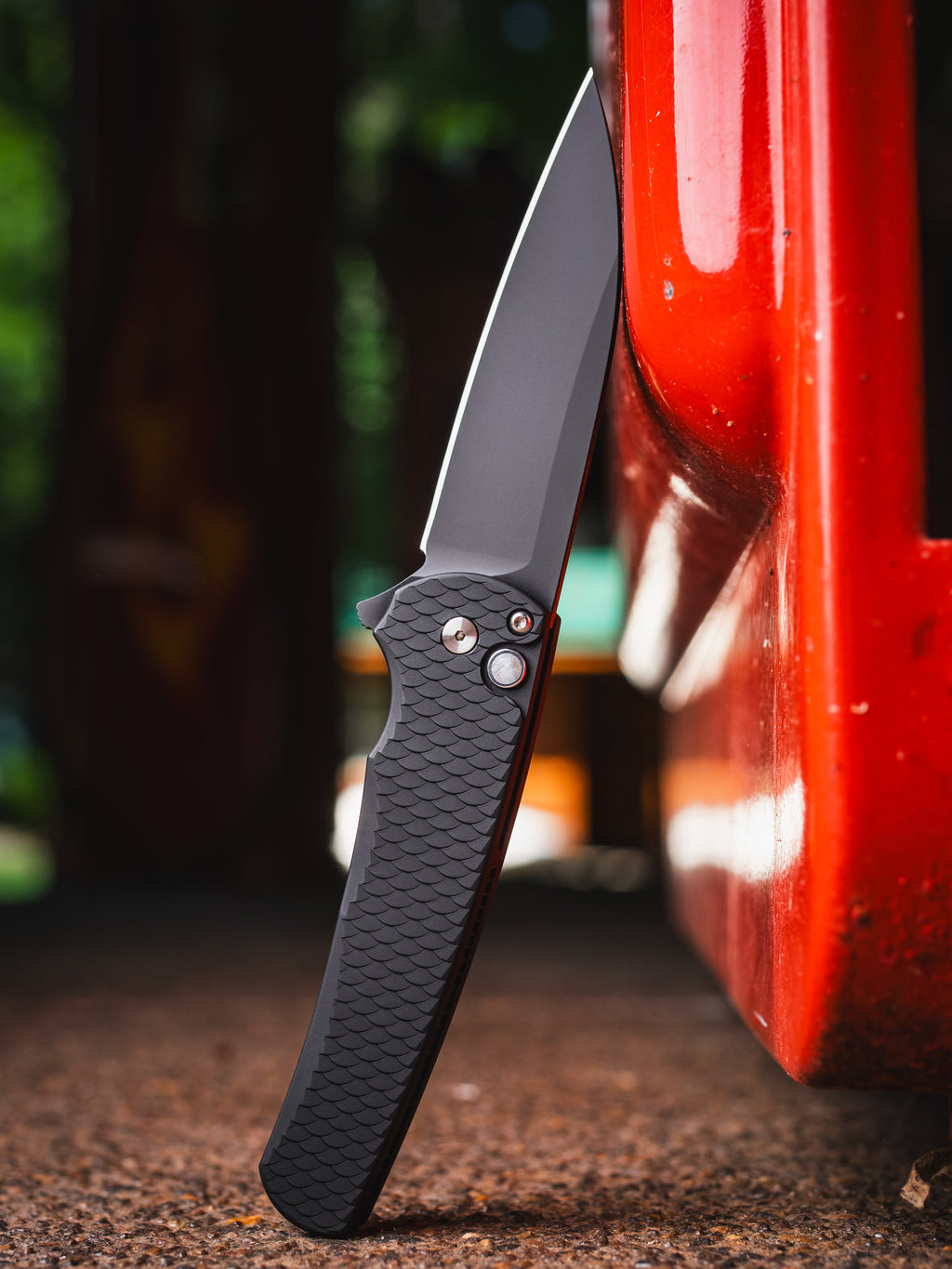Pro-Tech Malibu Black Dragon Scale Textured Manual Flipper Knife (3.3" Black DLC Wharncliffe)