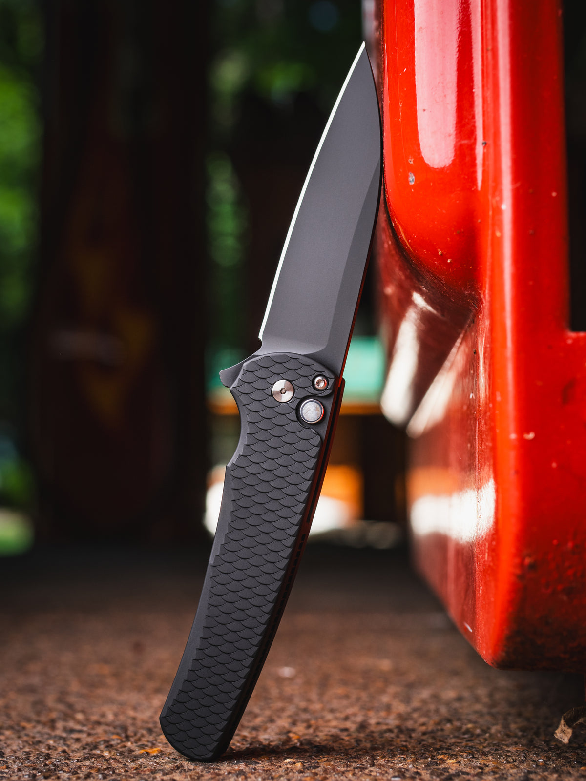 Pro-Tech Malibu Black Dragon Scale Textured Manual Flipper Knife (3.3" Black DLC Wharncliffe)