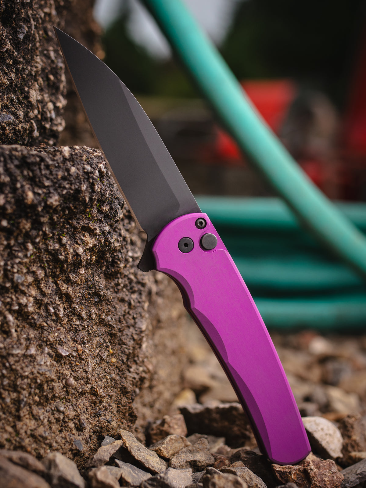 Pro-Tech Malibu Purple Manual Flipper Knife (3.3" Black DLC Wharncliffe)