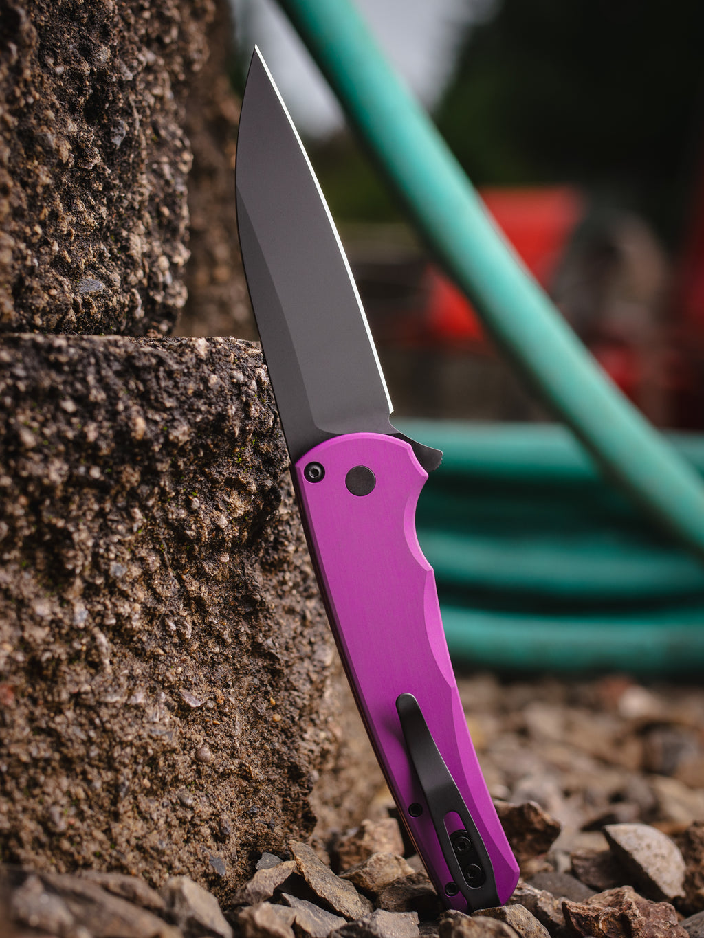 Pro-Tech Malibu Purple Manual Flipper Knife (3.3" Black DLC Wharncliffe)