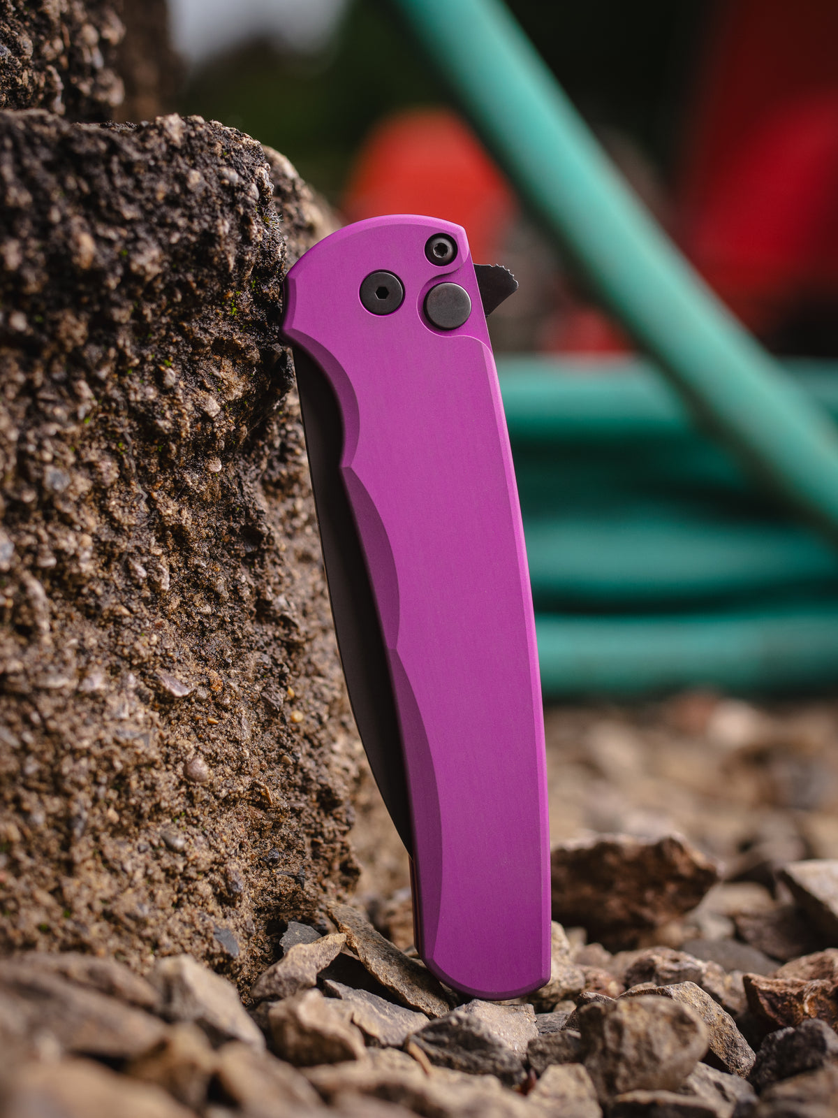 Pro-Tech Malibu Purple Manual Flipper Knife (3.3" Black DLC Wharncliffe)