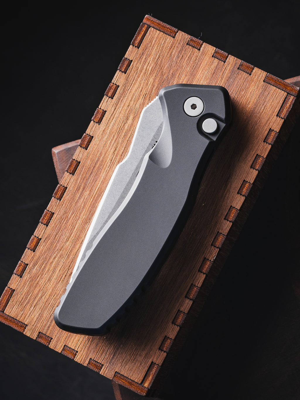 Pro-Tech Spartan Blades Pallas Black Aluminum Automatic Knife (3.7" Stonewash)