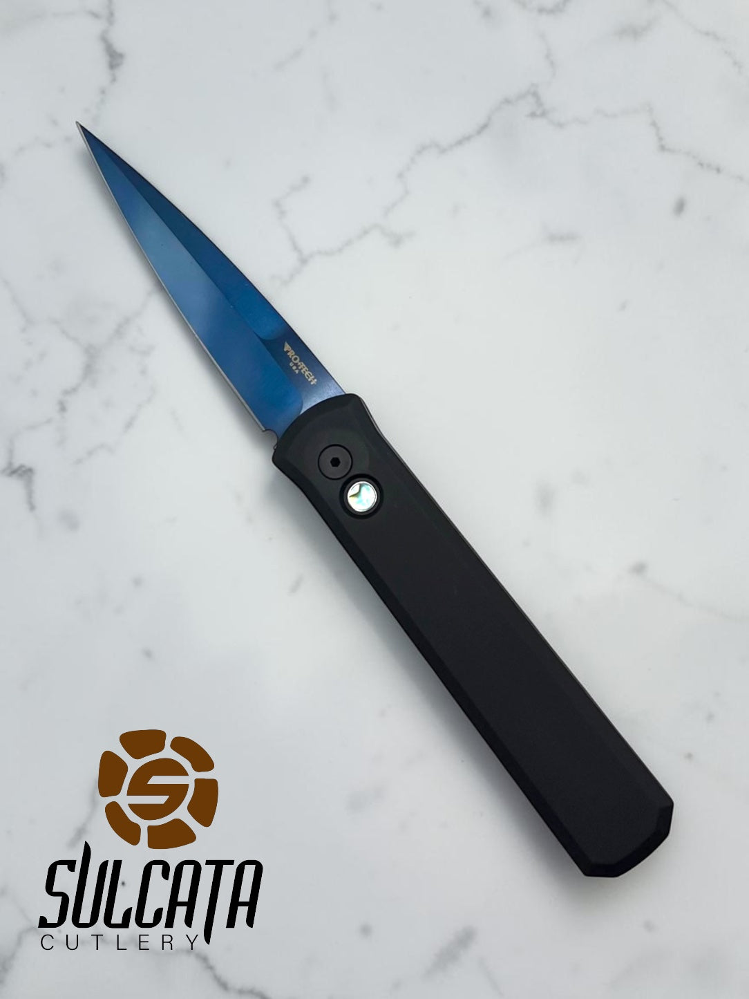 Pro-Tech Godfather Automatic Knife Black (4" Sapphire Blue)