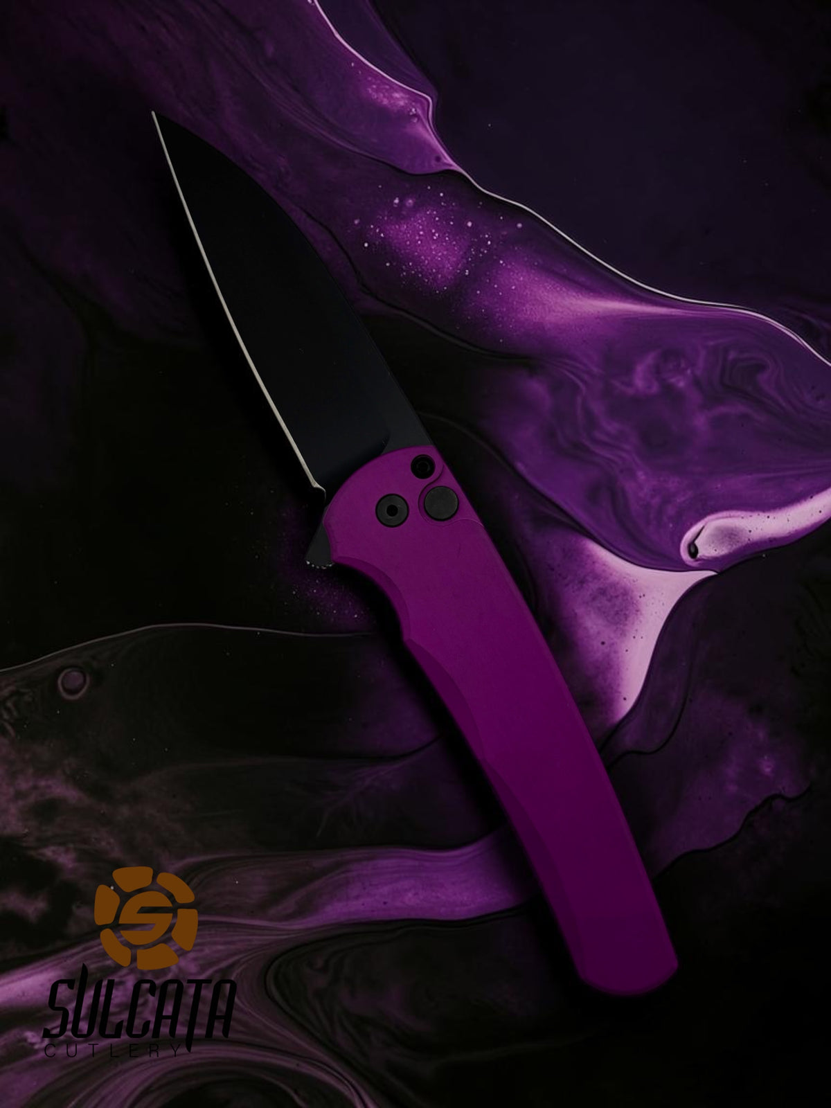 Pro-Tech Malibu Purple Manual Flipper Knife (3.3" Black DLC Wharncliffe)