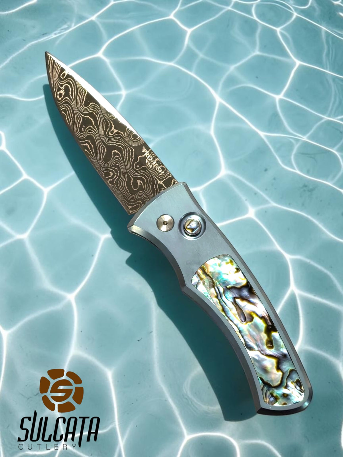 Pro-Tech Duke Custom 005 Seafoam Green Automatic Knife Blade Show Atlanta 2026 (2.65" Nichols Raindrop Damascus)