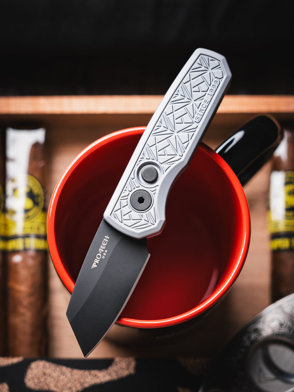 Pro-Tech Reverse Tanto Runt 5 Automatic Knife Nexus Textured Aluminum (1.9 Inches DLC Black)