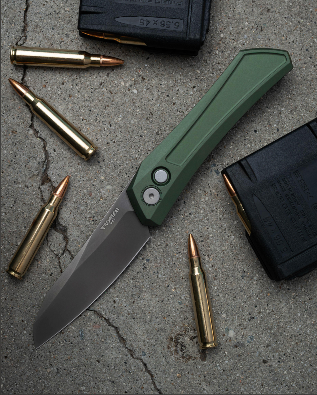 Pro-Tech Oligarch Sheepsfoot Automatic Knife Green Aluminum (3.25" Grey DLC)
