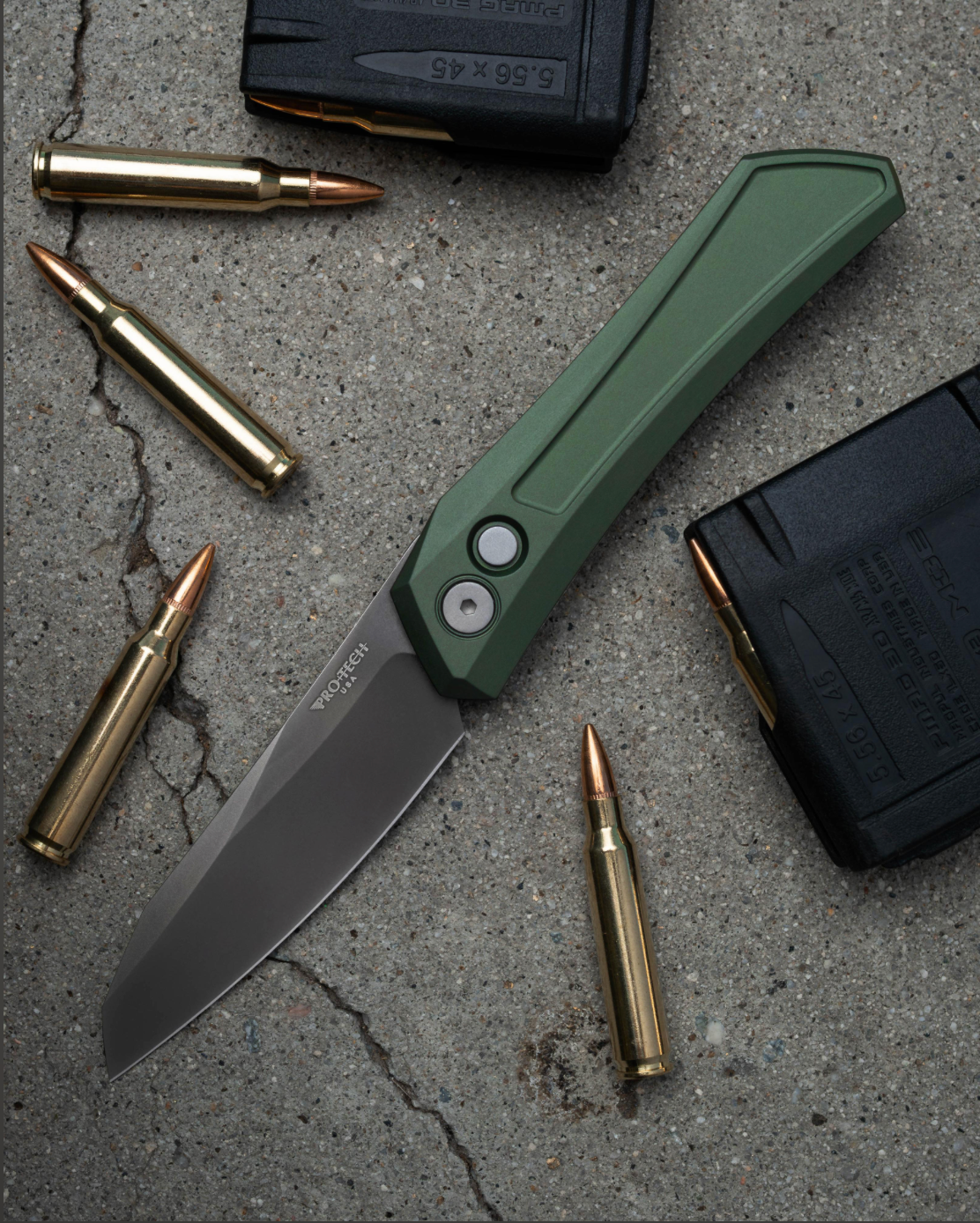 Pro-Tech Oligarch Sheepsfoot Automatic Knife Green Aluminum (3.25" Grey DLC)