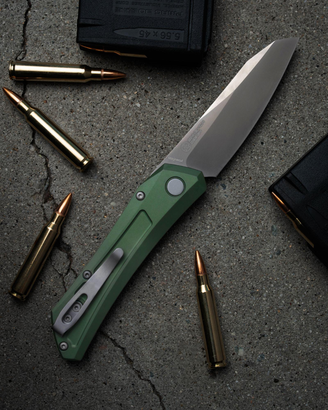 Pro-Tech Oligarch Sheepsfoot Automatic Knife Green Aluminum (3.25" Grey DLC)