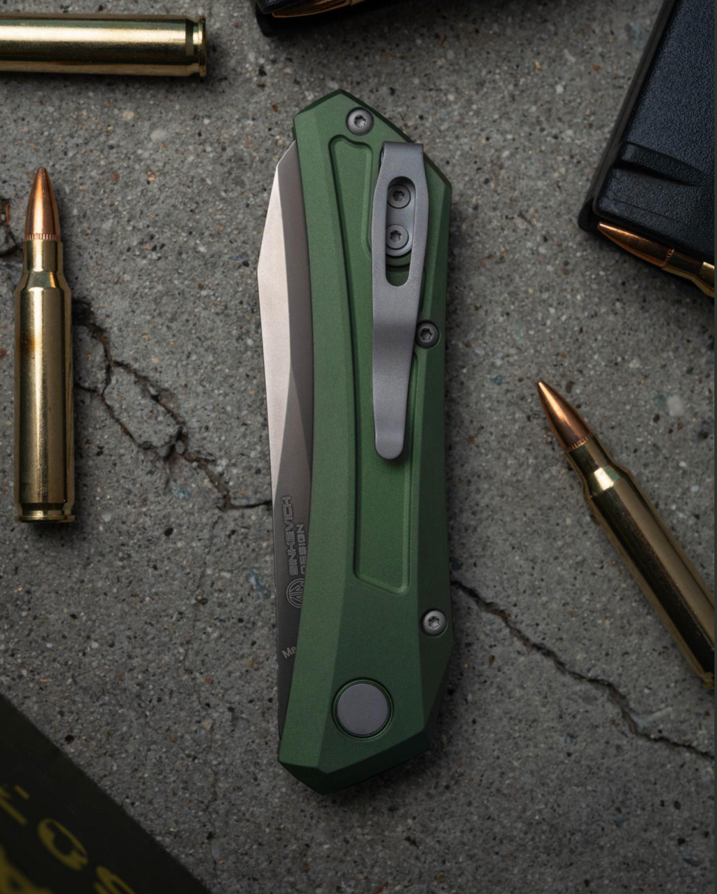 Pro-Tech Oligarch Sheepsfoot Automatic Knife Green Aluminum (3.25" Grey DLC)