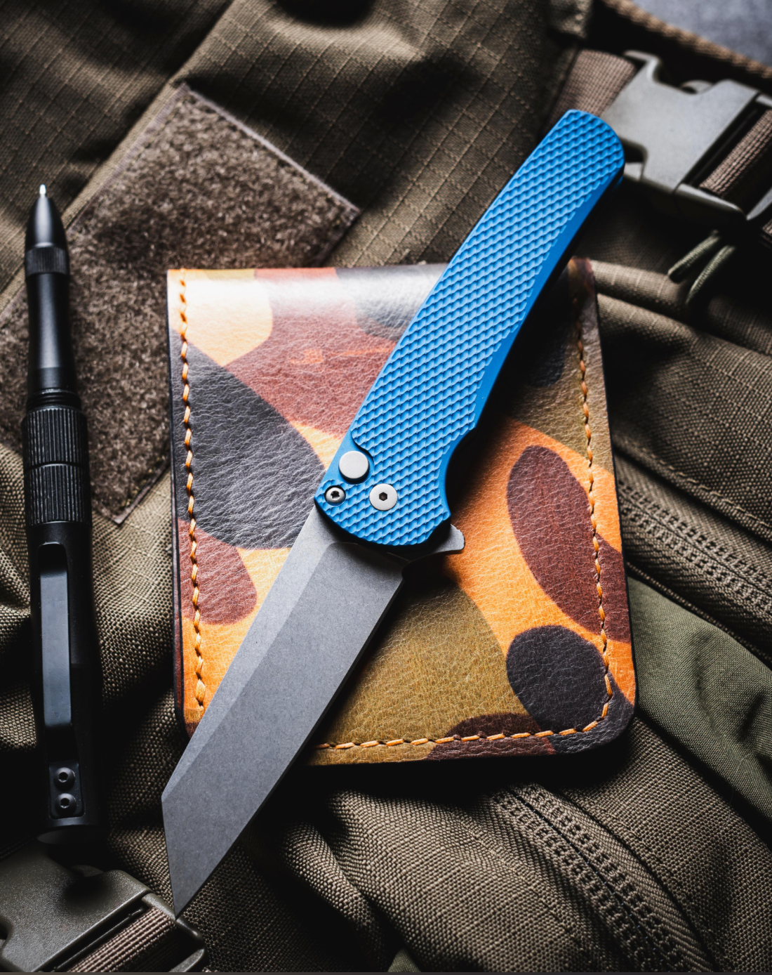 Pro-Tech Malibu Reverse Tanto Manual Flipper Knife Textured Blue Aluminum (3.3" SW)