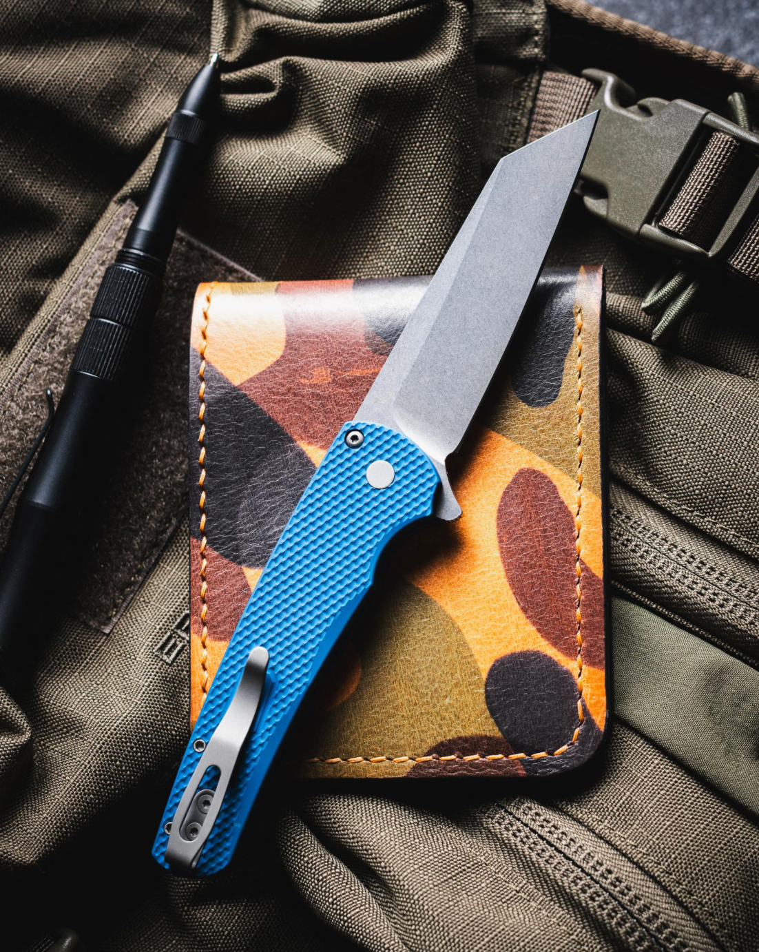 Pro-Tech Malibu Reverse Tanto Manual Flipper Knife Textured Blue Aluminum (3.3" SW)