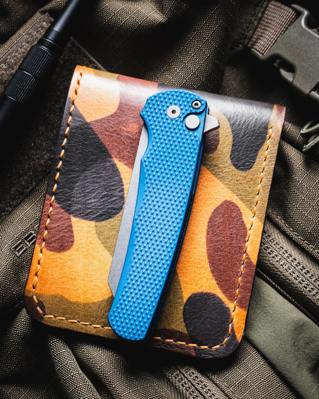 Pro-Tech Malibu Reverse Tanto Manual Flipper Knife Textured Blue Aluminum (3.3" SW)