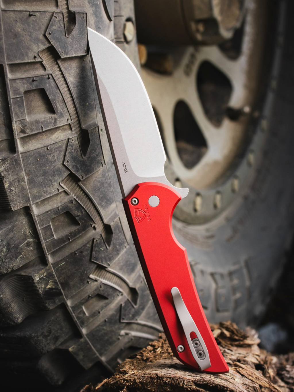 Pro-Tech Mordax Solid Red Manual Knife (3.5" Stonewash)