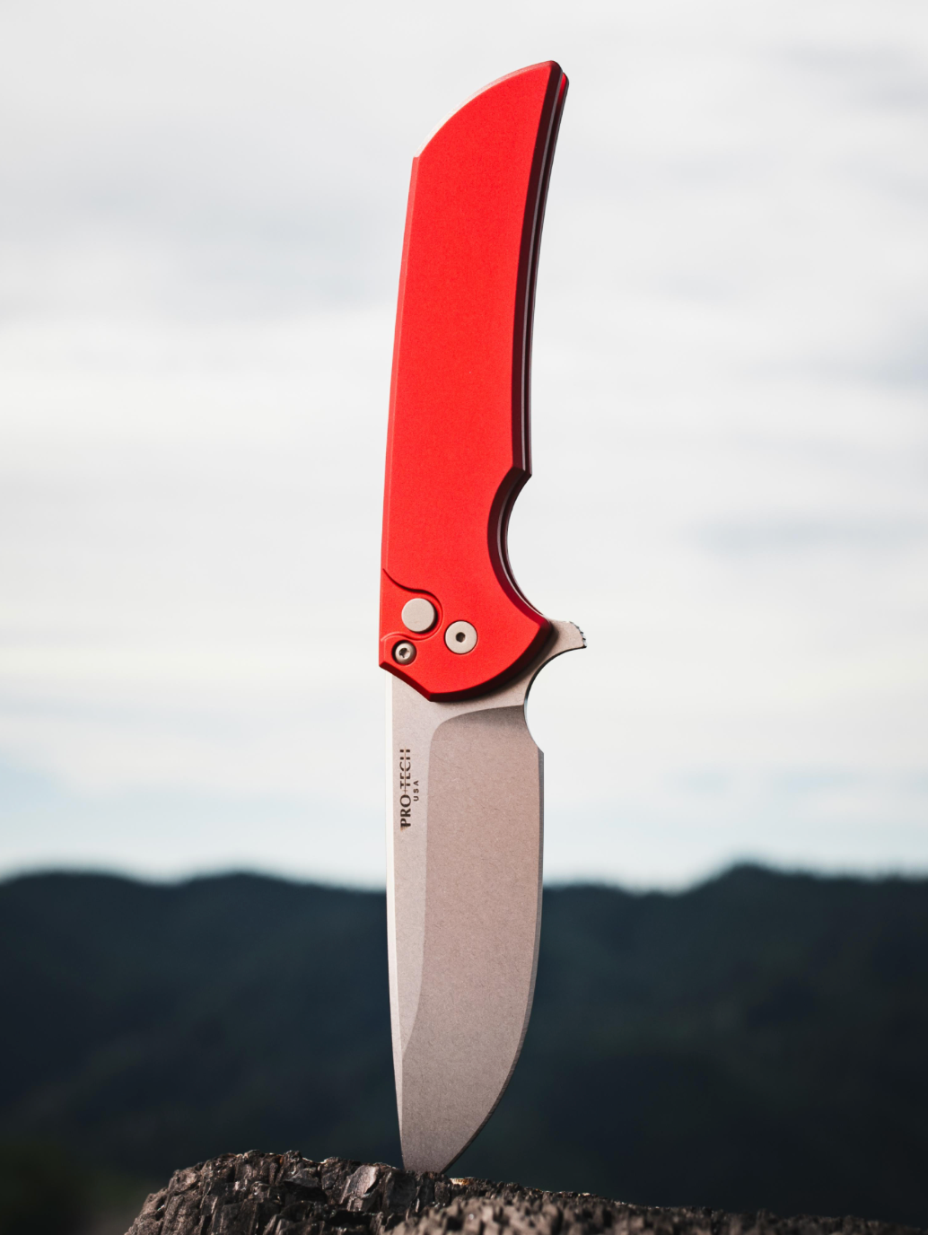 Pro-Tech Mordax Solid Red Manual Knife (3.5" Stonewash)