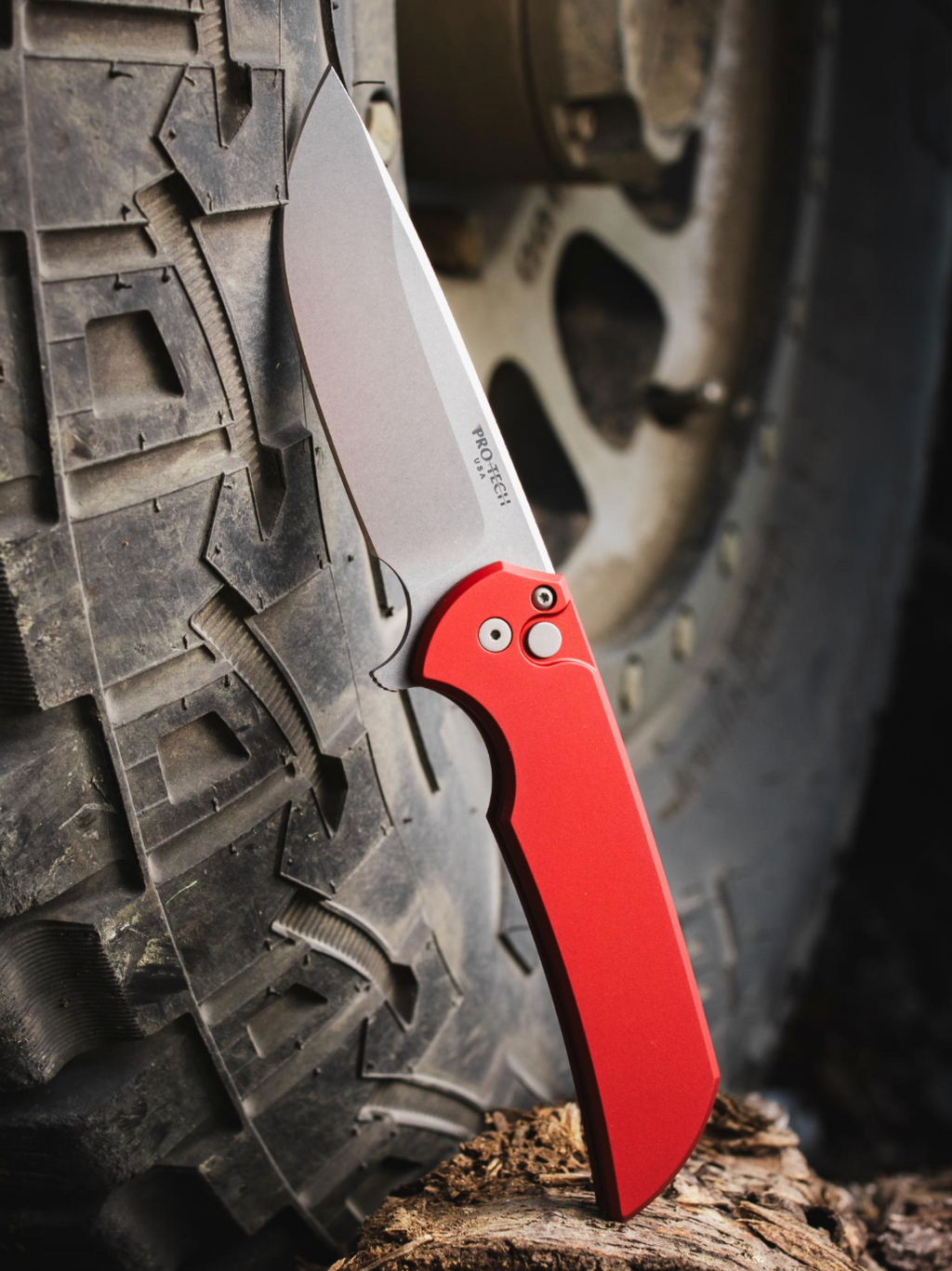 Pro-Tech Mordax Solid Red Manual Knife (3.5" Stonewash)