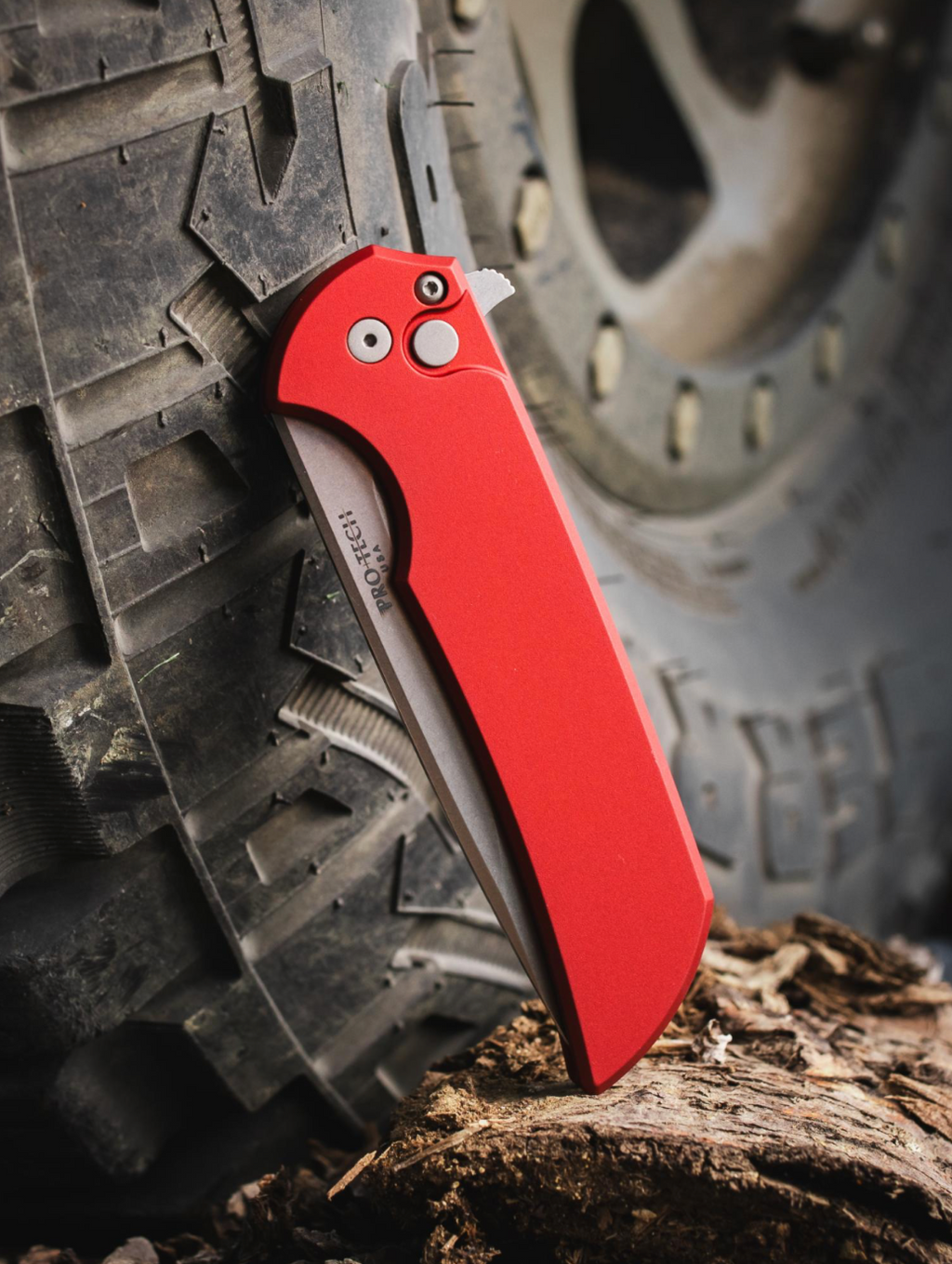 Pro-Tech Mordax Solid Red Manual Knife (3.5" Stonewash)