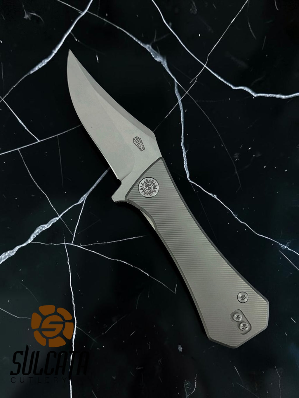 Auxiliary Manufacturing Pocket Bowie Titanium Frame Lock Manual Flipper Knife (2.8" Satin)