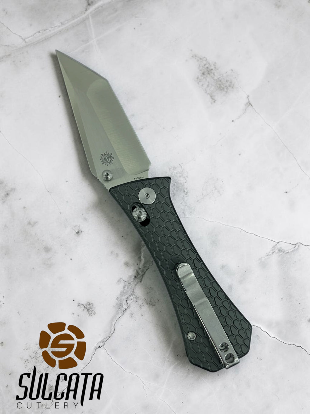 Auxiliary Manufacturing Coffin Tanto Crossbar Grey Aluminum Manual Flipper Knife (2.7" SW)