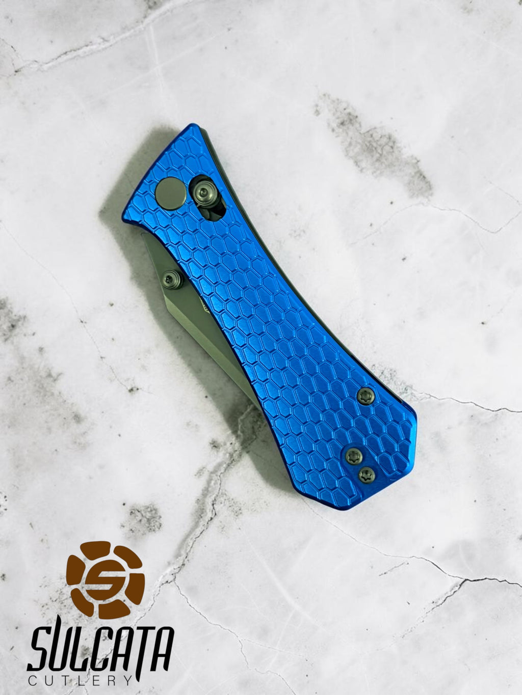 Auxiliary Manufacturing Coffin Tanto Crossbar Blue Aluminum Manual Flipper (2.7" Grey PVD)