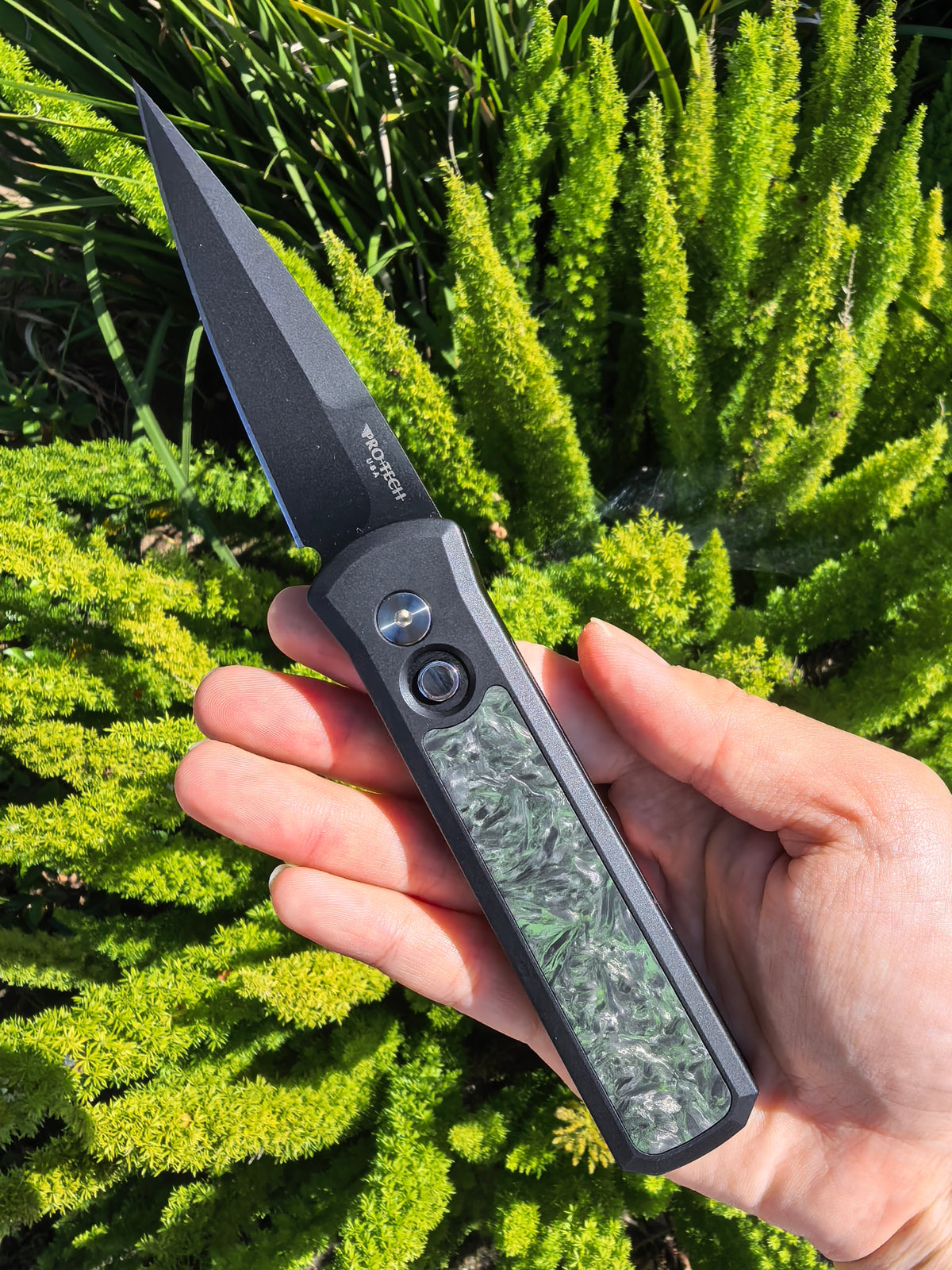 Pro-Tech Godson Unique FatCarbon Green Knife (3.15" DLC Black) 2026 Cal Knives Expo
