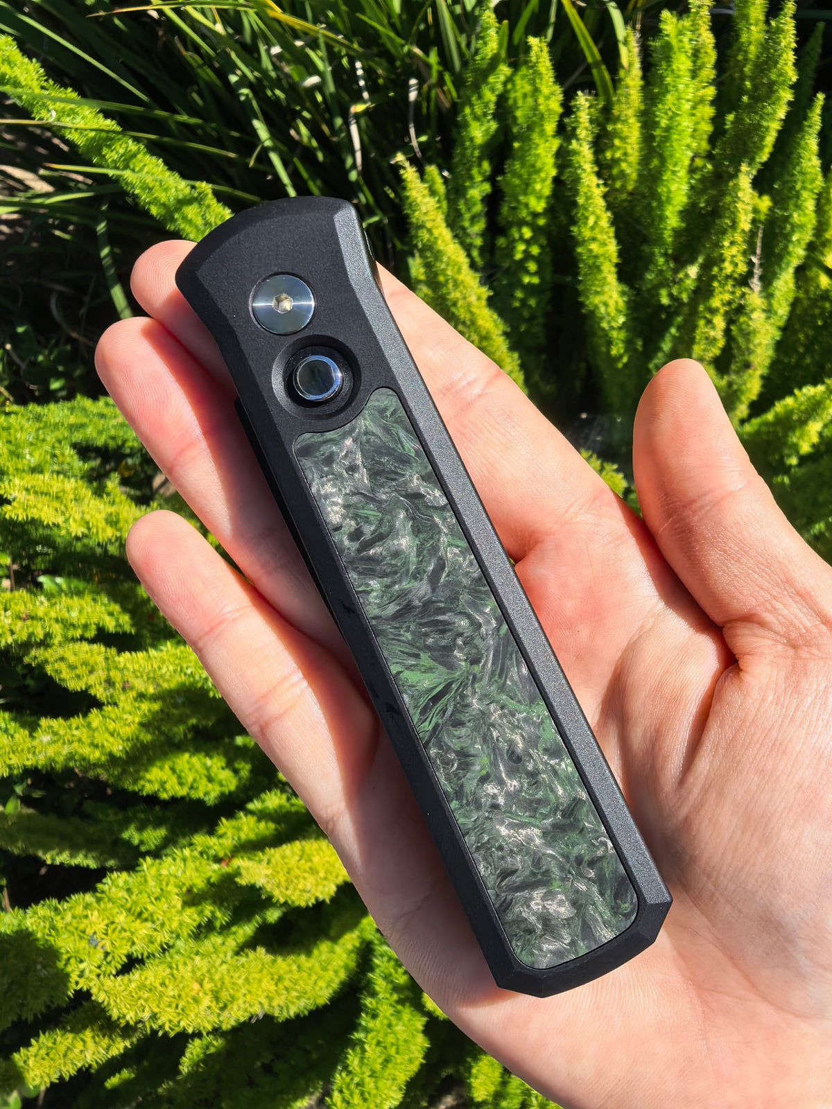 Pro-Tech Godson Unique FatCarbon Green Knife (3.15" DLC Black) 2026 Cal Knives Expo