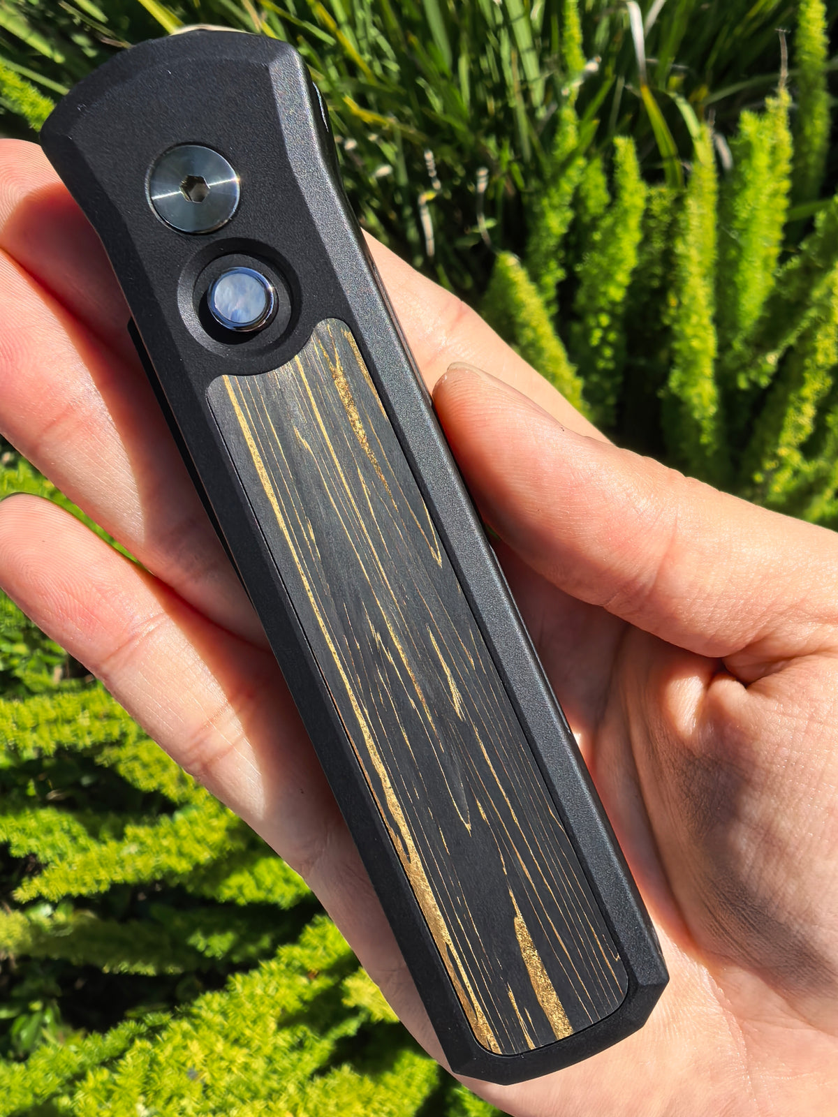 Pro-Tech Godson Unique FatCarbon Yellow Stripes Automatic Knife (3.15" DLC Black) 2026 Cal Knives Expo