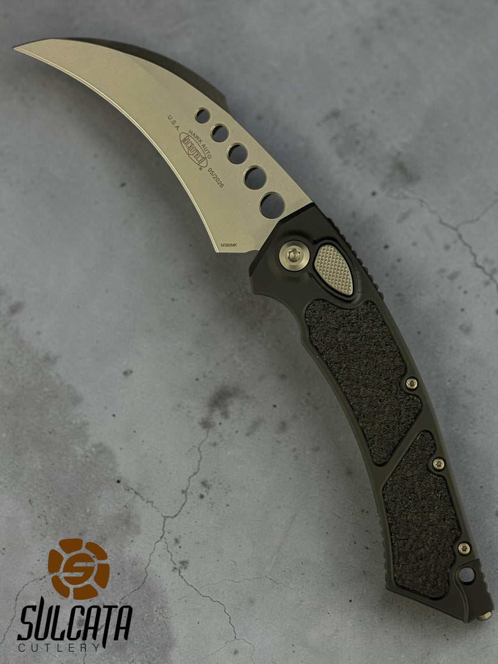 Microtech Hawk Auto Push Button Folder Knife Black (3.9" SW)