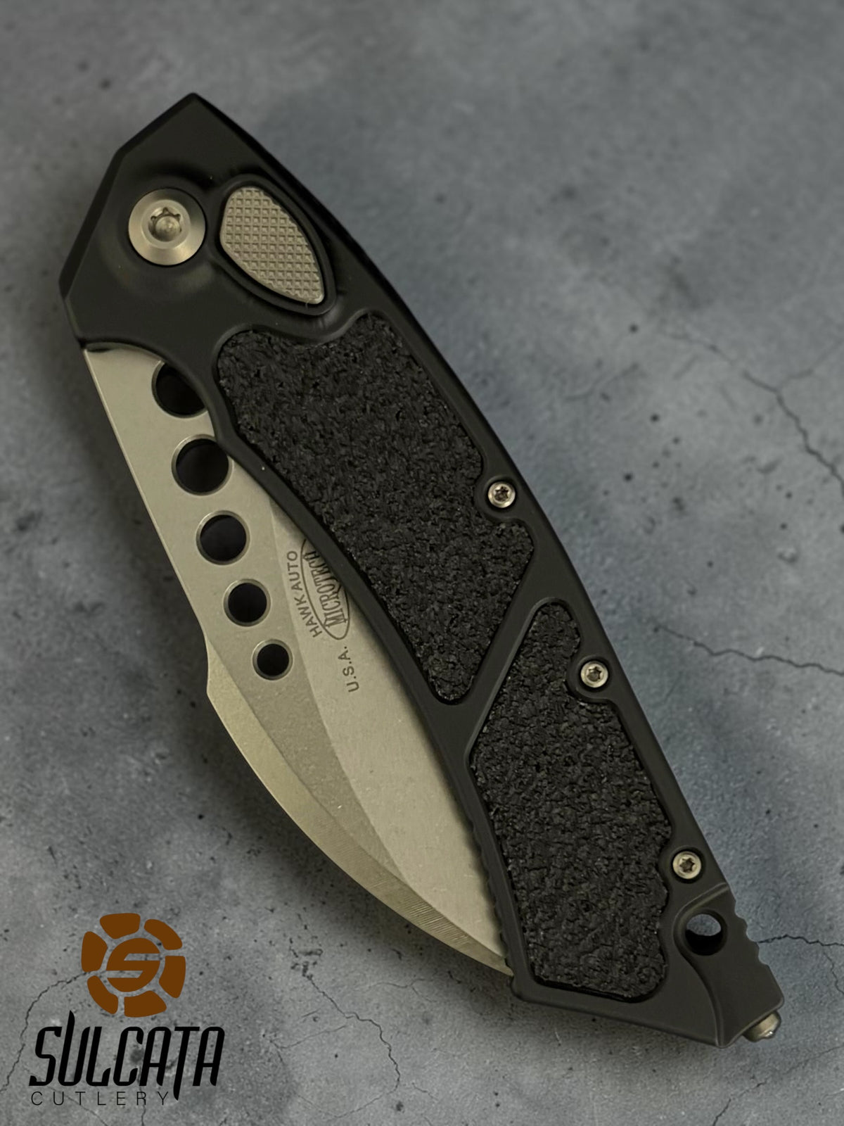 Microtech Hawk Auto Push Button Folder Knife Black (3.9" SW)